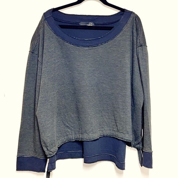 NWT HABITAT LIV DRAWSTRING BOXY SWEATSHIRT TOP CITRON STRIPE Sz 2X- 3X Host Pick - Picture 3 of 9